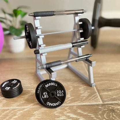 Barbell pen holder